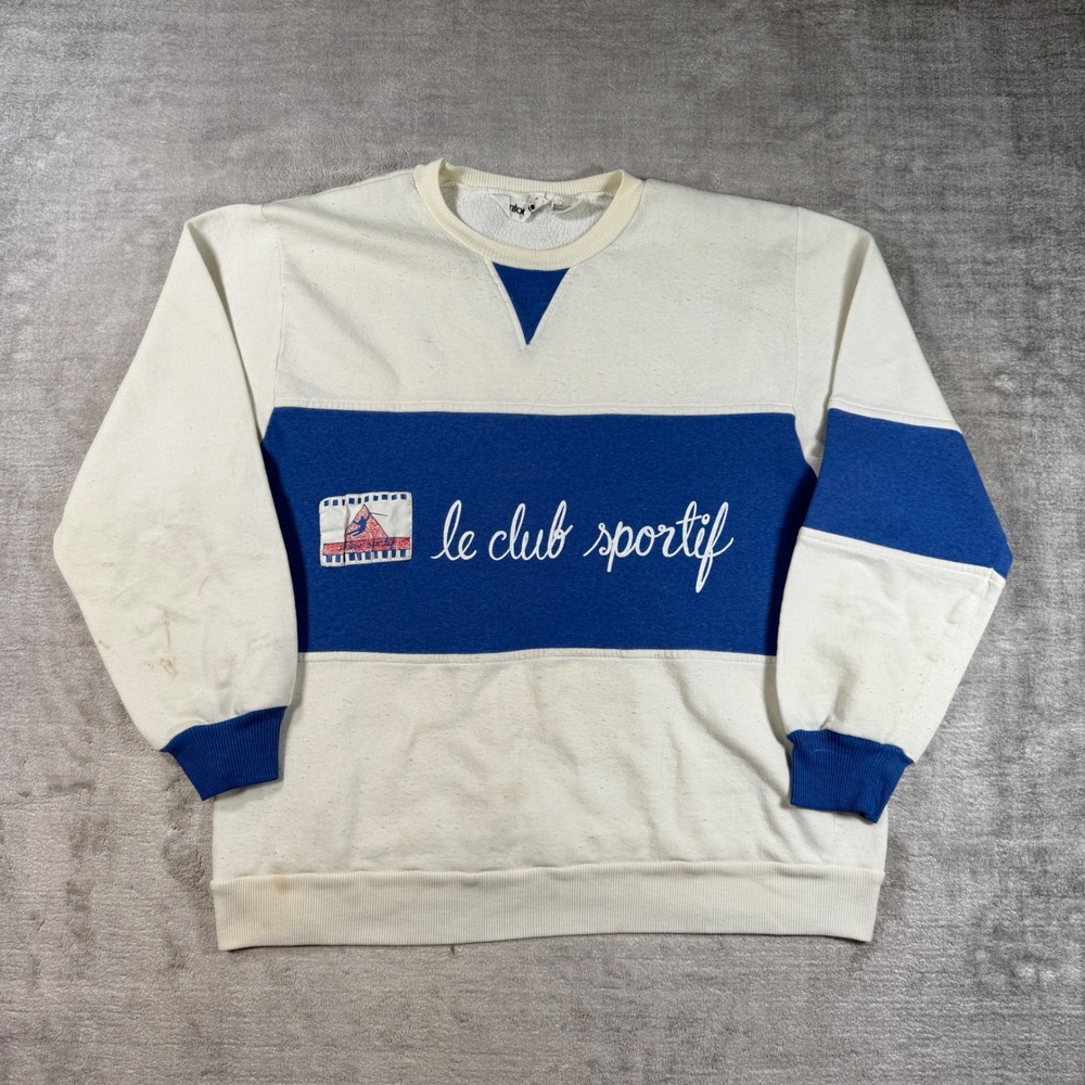 Le Club Sportif Sweatshirt Womens Large White Vintage 80s Colour Block Crewneck